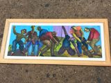 painting of a group of people on a field with a sky background