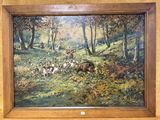 une photo d'un tableau représentant un groupe d'animaux dans les bois