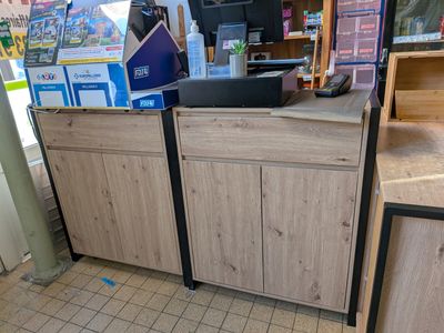 a counter that has a lot of items on it