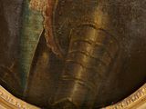 painting of a man in armor holding a sword in a gold frame