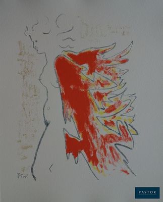 peinture représentant une femme ailée sur un mur blanc