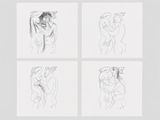 quatre dessins représentant un homme et une femme en train de s'embrasser