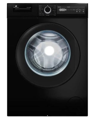 a black washing machine on a white background