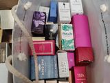 a white bag filled with many different types of cigarettes