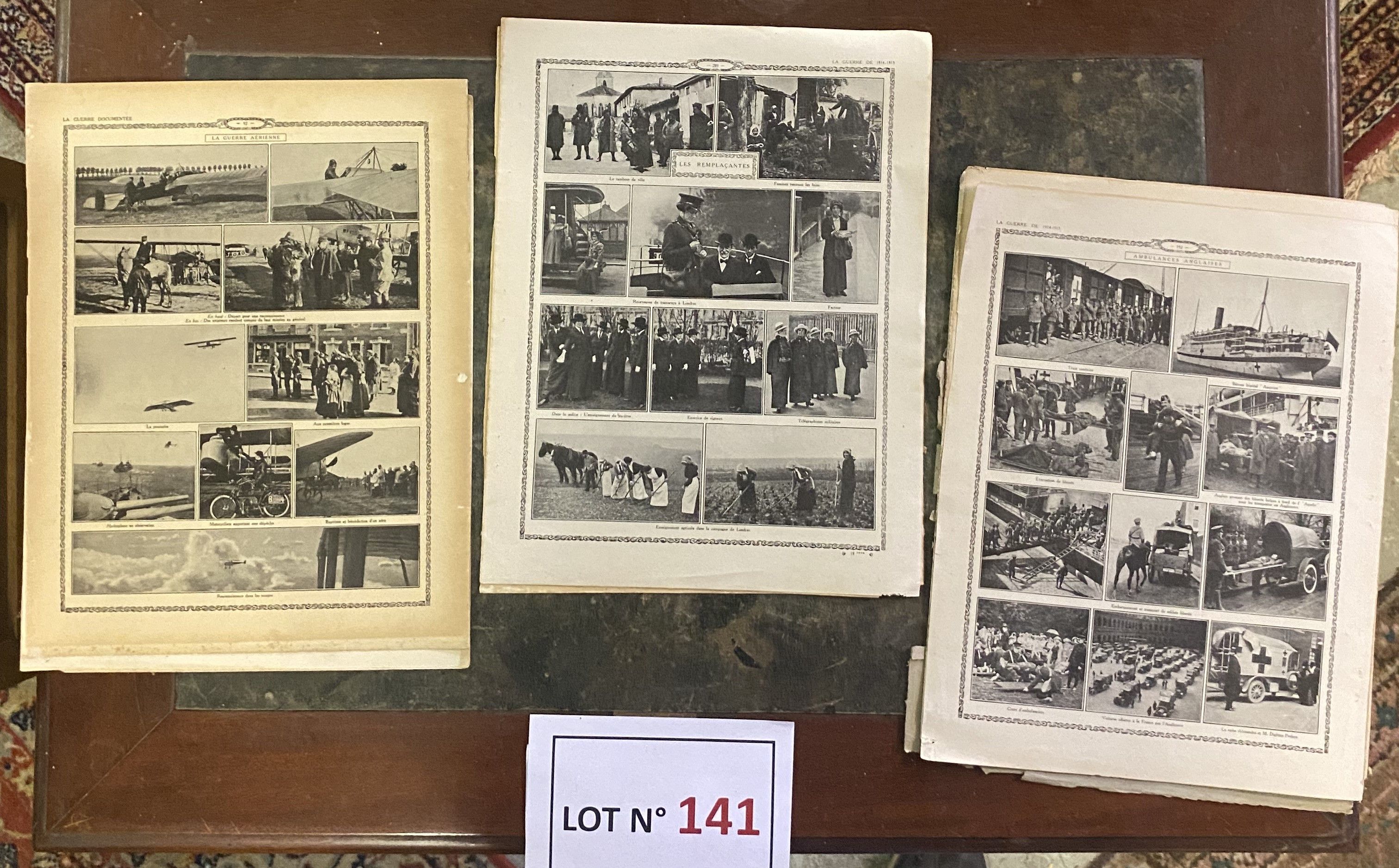 Lot en l’état grenier : vieux papiers, revues photos et plans relatifs à la WW1 avec pages héroïques et citations. Ve...