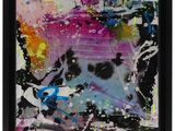 tableau abstrait encadré, avec un cadre noir sur fond blanc