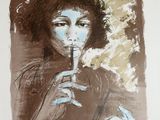 an image of a drawing of a woman with a cigarette in her mouth