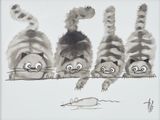 un dessin représentant un groupe de chats jouant avec une souris