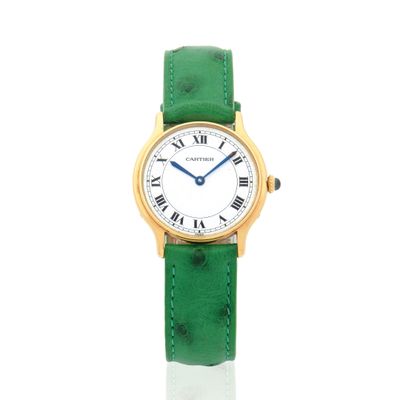Cartier : une magnifique montre-bracelet à quartz en or 18 carats et cuir