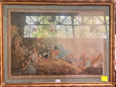 D'après WATTEAU, L'embarquement à Cythère, gravure en couleu…