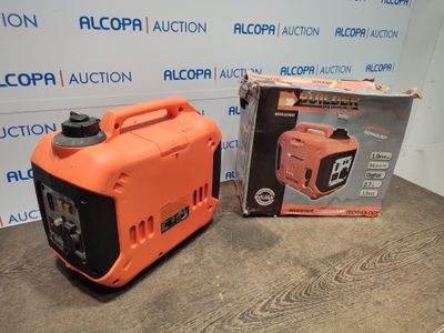 un groupe électrogène portable orange et noir posé sur une table en bois