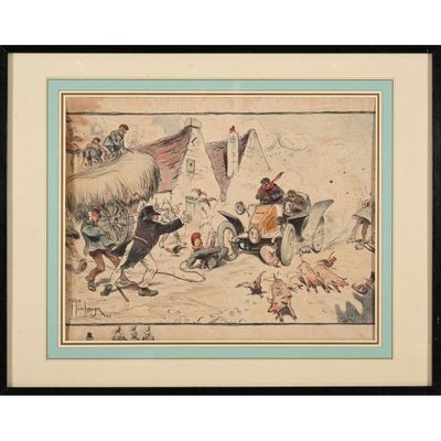 un tableau représentant un groupe de personnes dans une région désertique