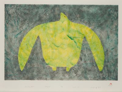 une image représentant une peinture d'une tortue jaune sur fond vert
