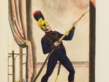 a drawing of a man in uniform holding a fire hose