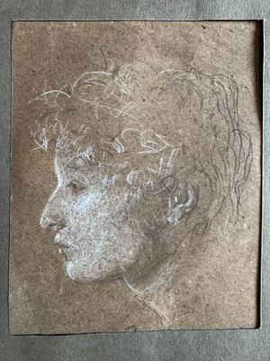Ecole du XIX°, Jeune homme de profil, crayon et craie sur pa…
