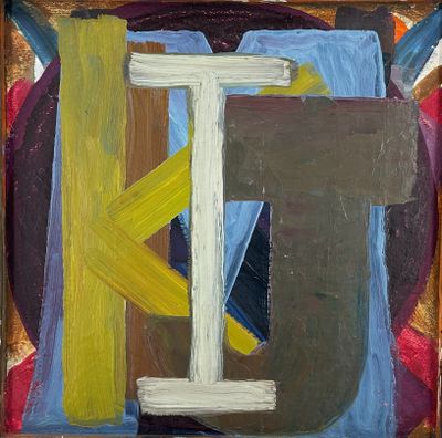 an image of a painting of a letter t in a wooden frame