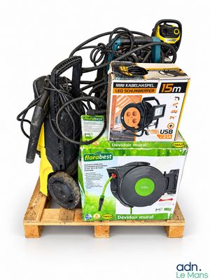 a pile of electrical equipment sitting on a pallet