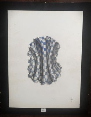 an image of a framed picture of a blue and white checkered apple