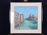 painting of a canal in venice with a church in the background