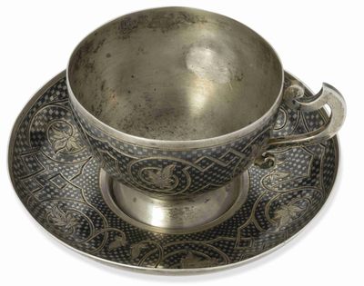 Tasse ET Sous-Tasse Russes EN Argent ET Niello