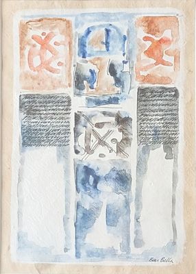 an image of a painting of a building with a clock on the front of it