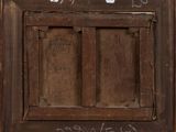 painting of a wooden window with writing on the side of it