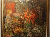 un tableau représentant une femme dans un magasin de fleurs