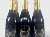 trois bouteilles de champagne sont alignées sur une surface blanche