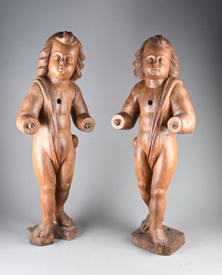 pair of carved wooden cherenshes with handles and arms