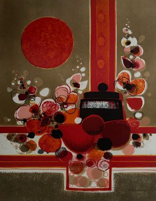 a picture of a painting with a clock on it