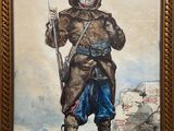 a painting of a man with a sword and a hat