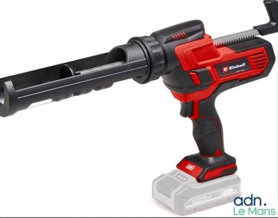 a close up of a red and black cordless drill on a white background