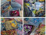 several pictures of a collection of pokemon cards on a table