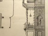 a drawing of a building with a clock on top of it