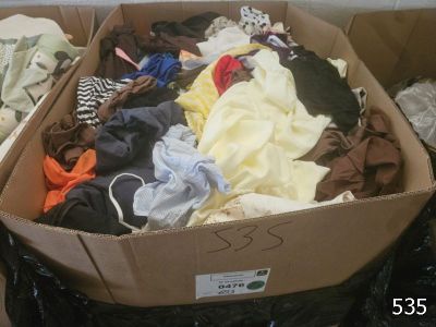 a box full of clothes sitting on the floor