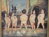 painting of a group of children standing in front of a mirror