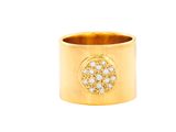 a close up of a gold and diamond ring on a white background