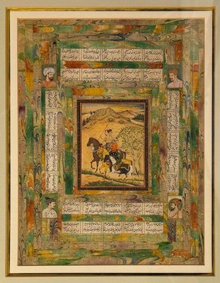 tableau représentant un homme à cheval et un autre homme à cheval dans un paysage