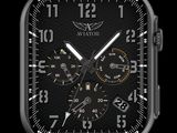 a close up of a watch on a black background