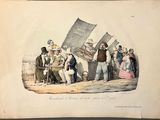 a drawing of a group of people on a beach