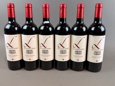 six bottles of red wine are lined up in a row