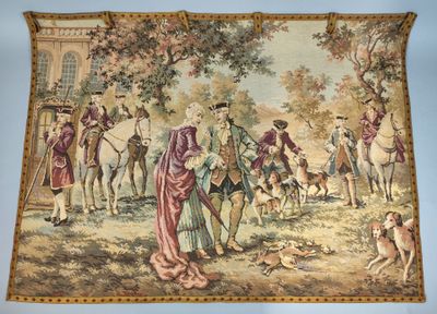 an image of a tapestry with a group of people on horseback