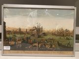 a picture of a painting of a harbor with ships