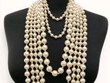 a close up of a mannequin with pearls on it