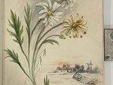 a picture of a book with a drawing of flowers on it