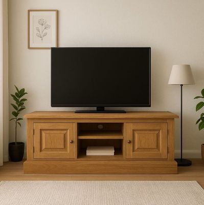 Meuble TV avec 2 portes, en chêne naturel massif, longueur:1…