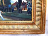 a painting of a baseball game being played on the field
