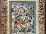 un vieux tableau représentant un homme et une femme assis dans un jardin
