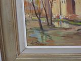 a picture of a painting of people walking in a park