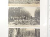 three pictures of horses and riders in the woods